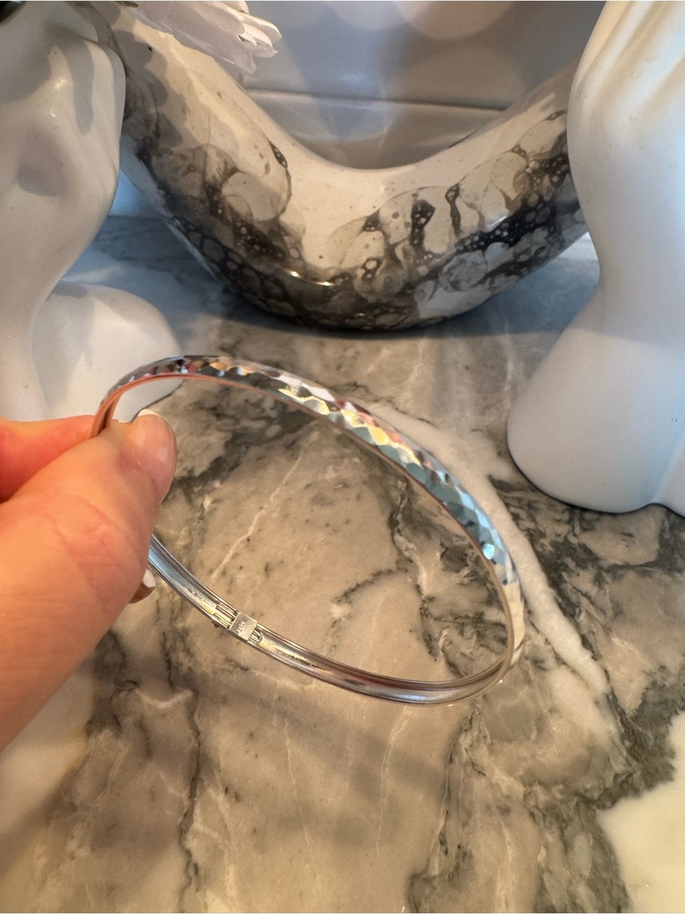 Silver Textured Hinged Bangle Bracelet - Women Accessories